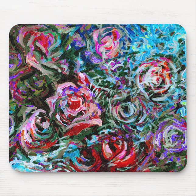 Mousepad Rosas abstratos no vermelho e na turquesa - (Frente)