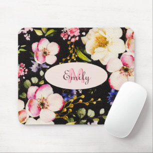 Mousepad Rosas Amarelas Cor-de-Água Rosa a preto, Monograma