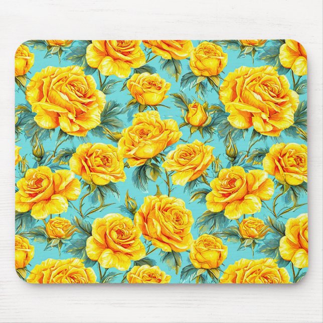 Mousepad Rosas amarelas em um fundo azul (Frente)