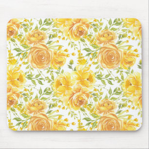 Mousepad Rosas Amarelas Rústicas Padrão do Buquê Floral
