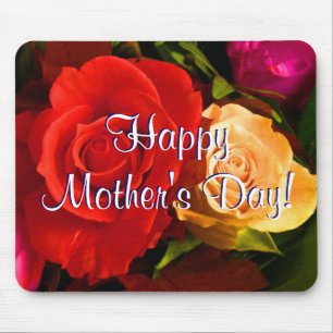Mousepad Rosas Amarelas Vermelhas Felizes Dias de as mães