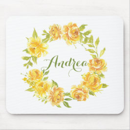 Mousepad Rosas Amarelos de Aquarela Floral Ferida Personali