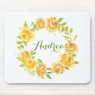 Mousepad Rosas Amarelos de Aquarela Floral Ferida Personali