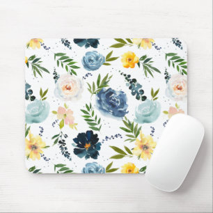 Mousepad Rosas Amarelos de Aquarela Padrão Sem Costura