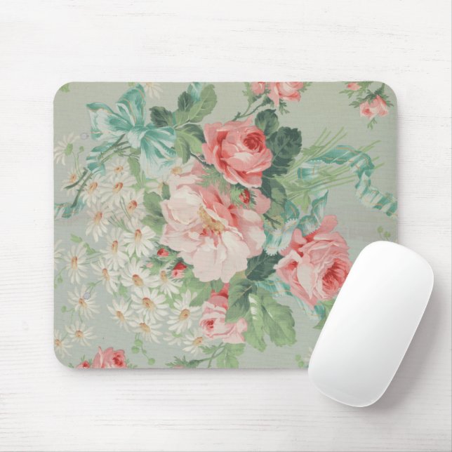 Mousepad Rosas Antiquados De Couve De Vintage Francês (Com mouse)