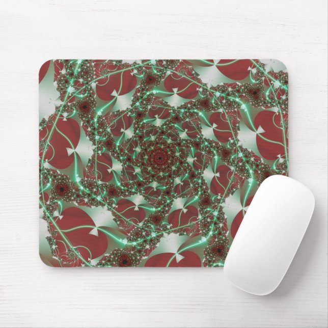Mousepad Rosas | Arte Fractal Vermelha e Verde (Com mouse)