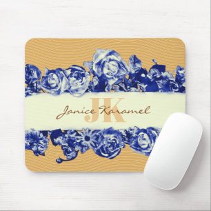 Mousepad Rosas Azuis Dourados e Personalizáveis Joy Chic p