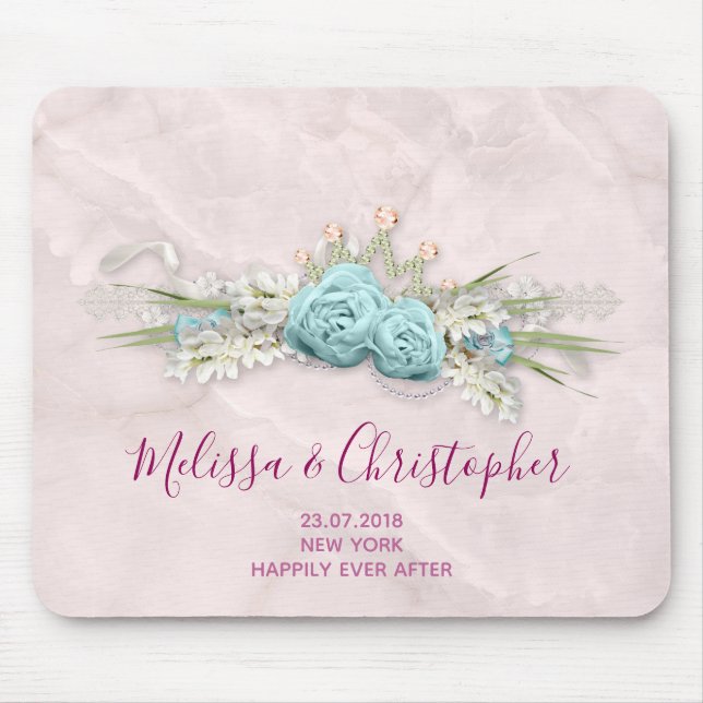 Mousepad Rosas azuis e Buquê Floral Coroa Casamento (Frente)
