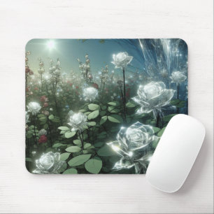 Mousepad Rosas Brancas No Jardim Mágico