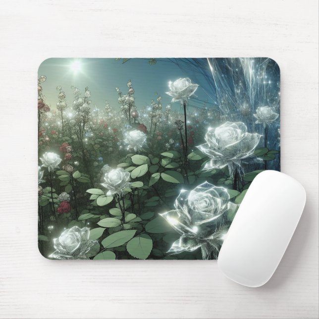 Mousepad Rosas Brancas No Jardim Mágico (Com mouse)