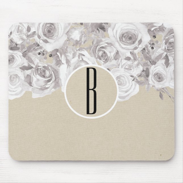 Mousepad Rosas Brancas Rústicas de Inverno Shabby Chic Kraf (Frente)