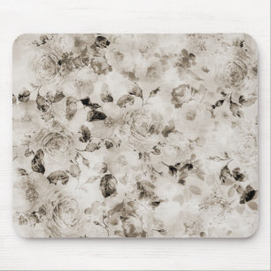 Mousepad Rosas cinzentos brancos elegantes do vintage