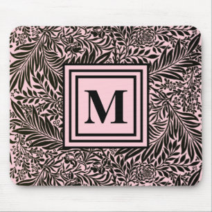 Mousepad Rosas claro Elegantes e Padrão Botânico Negro