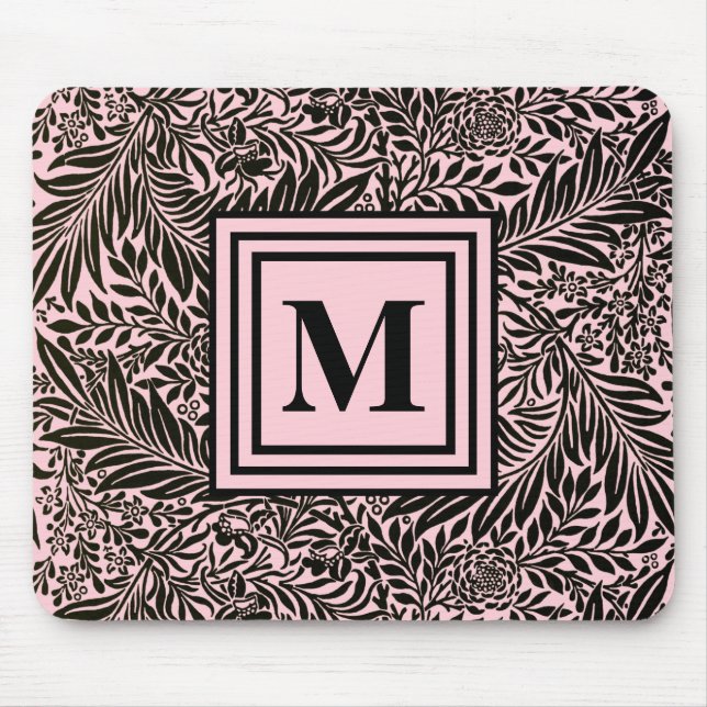 Mousepad Rosas claro Elegantes e Padrão Botânico Negro (Frente)