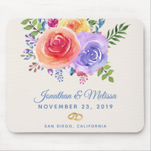 Mousepad Rosas Coloridos Casamento Floral de Aquarela