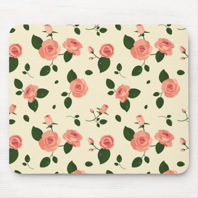 Mousepad Rosas Cor-de-Rosa Bonitas Padrão Rosa Pastel (Frente)