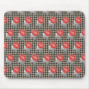 Mousepad Rosas cor-de-rosa vintage e padrão xadrez inglês