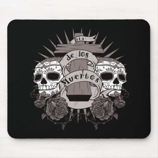 Mousepad Rosas da cruz do crânio de Diâmetro De Los Muertos (Frente)