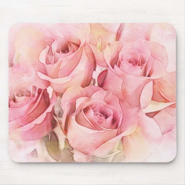 Mousepad Rosas de Aquarela Rosa Pêssego (Frente)