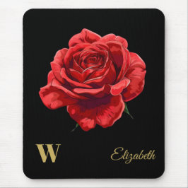 Mousepad Rosas de Crimson no Script Dourado Preto Personali