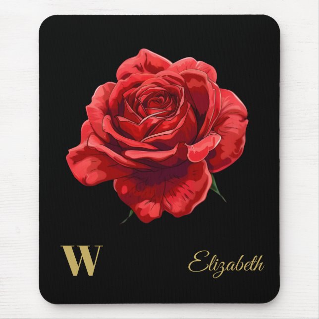 Mousepad Rosas de Crimson no Script Dourado Preto Personali (Frente)