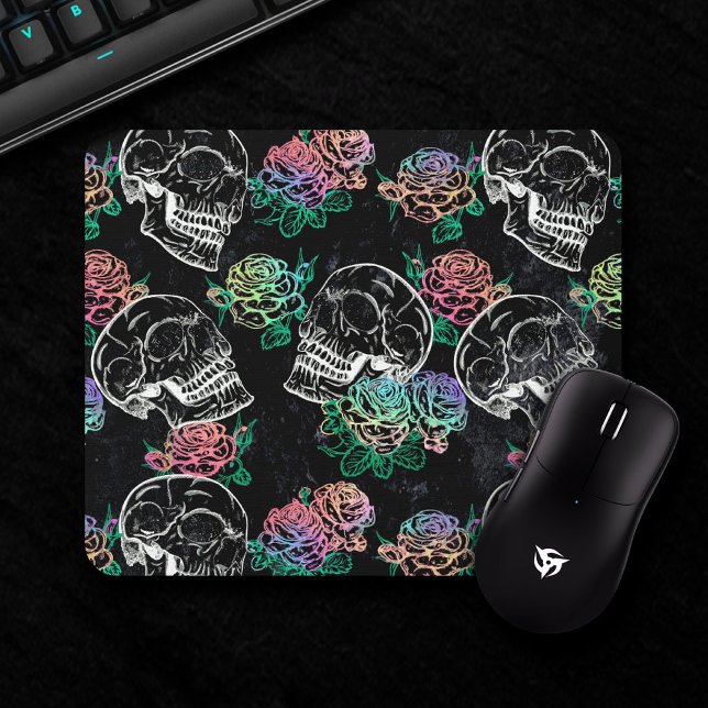 Mousepad Rosas de madeira do crânio | Girly Pastel Grunge G (Criador carregado)