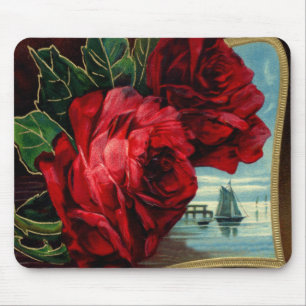 Mousepad Rosas de vindima e barcos de vela