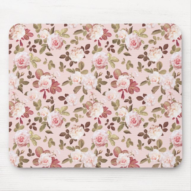 Mousepad Rosas de Vintage Floral Rosa (Frente)