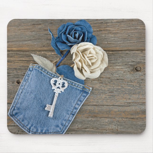 Mousepad Rosas Denim em Jean Pocket (Frente)