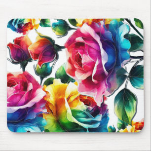 Mousepad Rosas do arco-íris Frio Colorido Vibrante