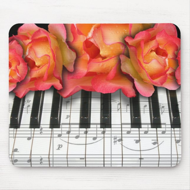 Mousepad Rosas do teclado de piano e notas da música (Frente)