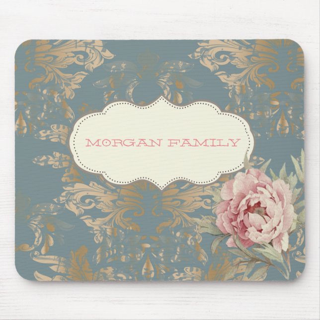 Mousepad Rosas Douradas Elegantes e Chiques em Damascado (Frente)