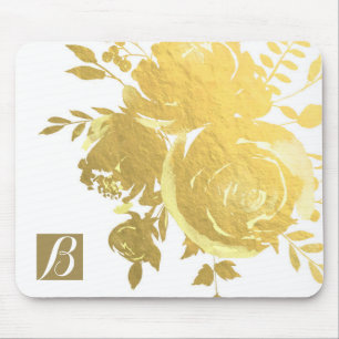 Mousepad Rosas Douradas Falso Folheado Floral Glam Moderno