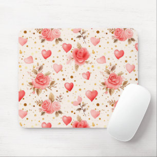 Mousepad Rosas e Corações de Aquarela com Pink do dia de os
