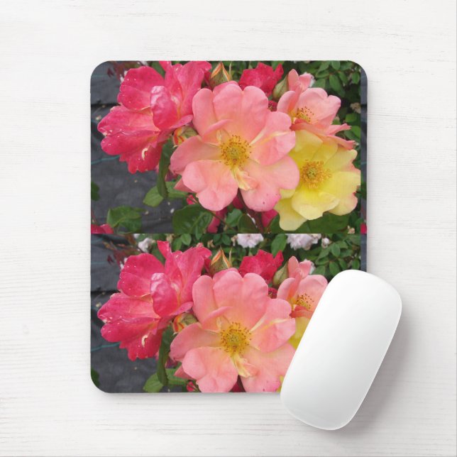 Mousepad Rosas Florais de Flor Rosa Amarelo (Com mouse)