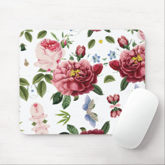 Mousepad Rosas Inglesas Românticas Elegantes Vintage Rosa