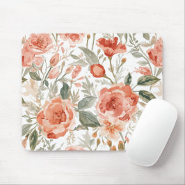 Mousepad Rosas Laranja Aquarela Botânica Coral Floral
