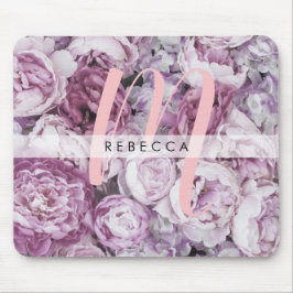 Mousepad Rosas Peônia Floral Rosa Monograma