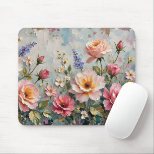 Mousepad Rosas Românticos Vintage em Jardim Rosa e Pêssego