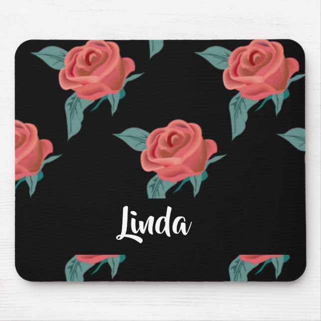 Mousepad Rosas rosa a preto (Frente)