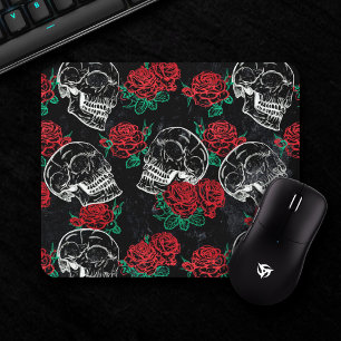 Mousepad Rosas Rosa-do-crânio-açúcar   Girly Gothic Grun