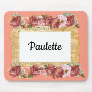 Mousepad Rosas Rosa e Vintagem Personalizada de Música