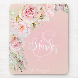 Mousepad Rosas rosa monograma "La Vie en Rosa"