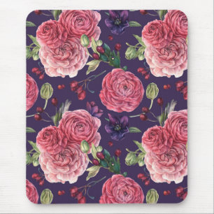 Mousepad Rosas Rosa Românticas No Padrão Roxo