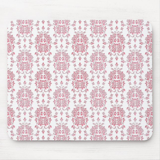 Mousepad Rosas Rosas Estilo Floral Padrão Damasco (Frente)