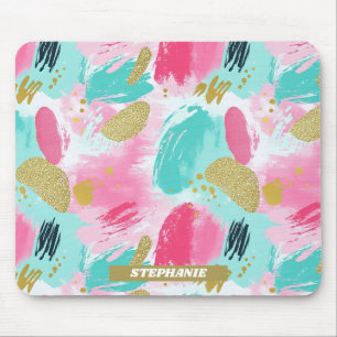 Mousepad Rosas Suaves de Menta Primavera Dourado Pinceladas
