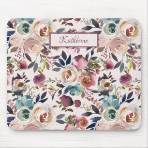 Mousepad Rosas Verdes Clássicas, Cor-de-rosa, cor-de-rosa,