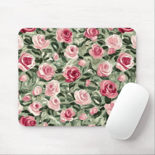 Mousepad Rosas Verdes Rosa Vermelhos Floral
