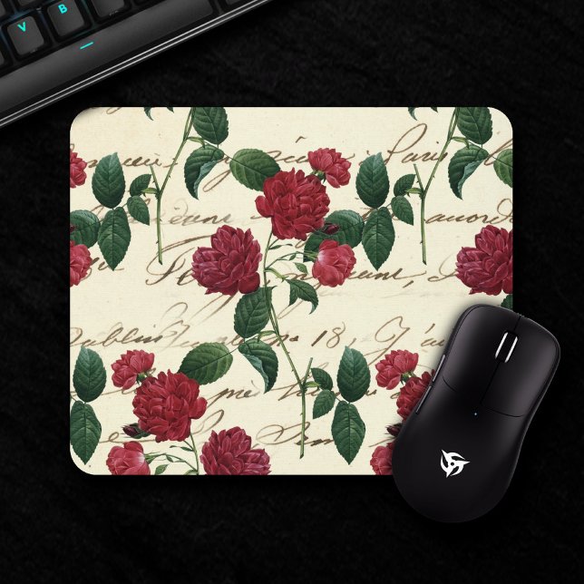Mousepad Rosas vermelhas e manuscrito clássico (Criador carregado)