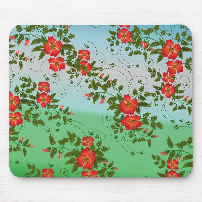 Mousepad Rosas vermelhas Elegantes de Padrão Vintage (Frente)